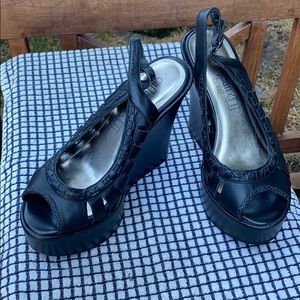 Cathy Jean Brazil Peep-toe Slingback Wedges